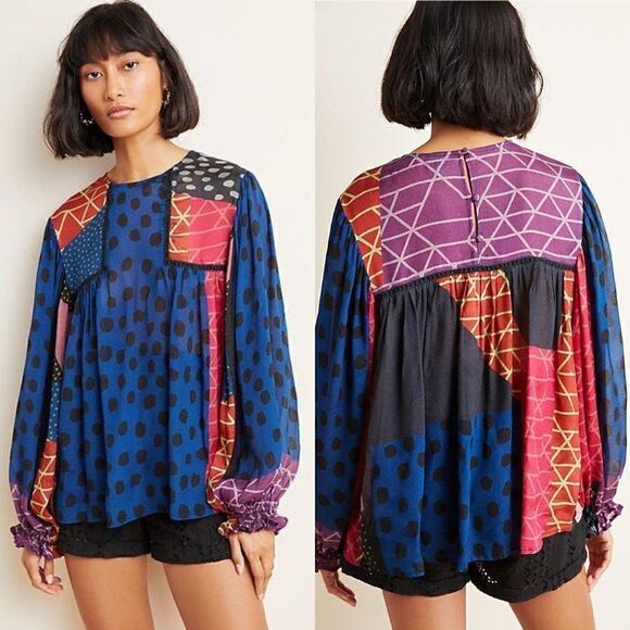 ANTHROPOLOGIE Bl^nk Miranda Blue Peasant Blouse - Picture 1 of 3